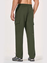 Men's olive green UPF 50+ quick-dry hiking cargo pants with elastic waistband and zippered cargo pockets. #color_Army Green