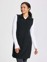 Black sleeveless polar fleece thermal dress with quarter-zip neckline and side pockets #color_Black