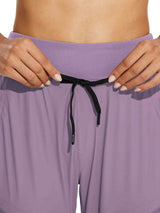 BALEAF women's lavender high-waisted hiking joggers drawstring detail #color_Purple