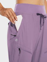 Lavender women's quick-dry hiking joggers with phone in deep pocket
