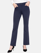 Women's navy bootcut workleisure pants with mid-rise and pockets