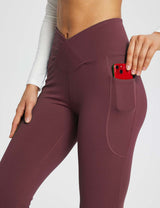 Baleaf Women's Laureate 29'' Crossover High-Rise Flared Pants dbh095 29-Wine Details.#color_Wine