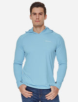 Baleaf Men's UPF50+ Hooded & Thumbhole Comfort Fit Long Sleeved Shirt Light Blue Main