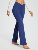 Blue Laureate Women's 29" Crossover High-Waisted Flare Yoga Pants with pockets. #color_Navy Blue