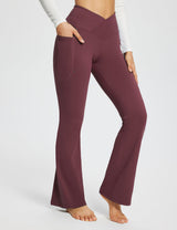 Baleaf Women's Laureate 29'' Crossover High-Rise Flared Pants dbh095 29-Wine Side.#color_Wine