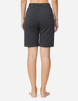 Baleaf Women's Mid-Rise Cotton Pocketed Bermuda Shorts abh104 Charcoal Back