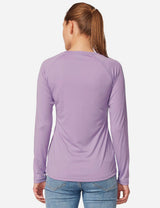 Purple women's UPF50+ long sleeve sun shirt, back view, for hiking & travel #color_Purple