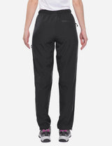 Laureate UPF50+ DWR black hiking pants, back view with zip pocket & reflective detail. #color_Black