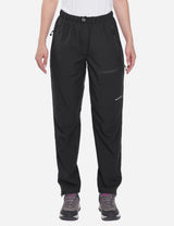 Black BALEAF Laureate UPF50+ DWR women's hiking pants with zipped pockets and adjustable hem. #color_Black