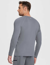 Flyleaf Men's gray UPF 50+ long-sleeve sun shirt with raglan sleeves and crew neck.