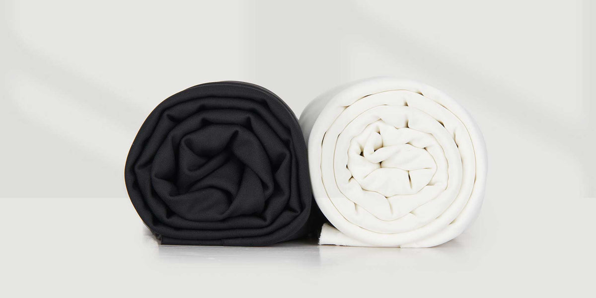 Rolled black and white wrinkle-free fabric