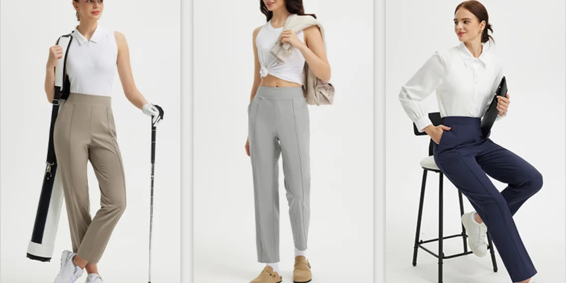 Three women modeling different casual and activewear outfits suitable for various settings.