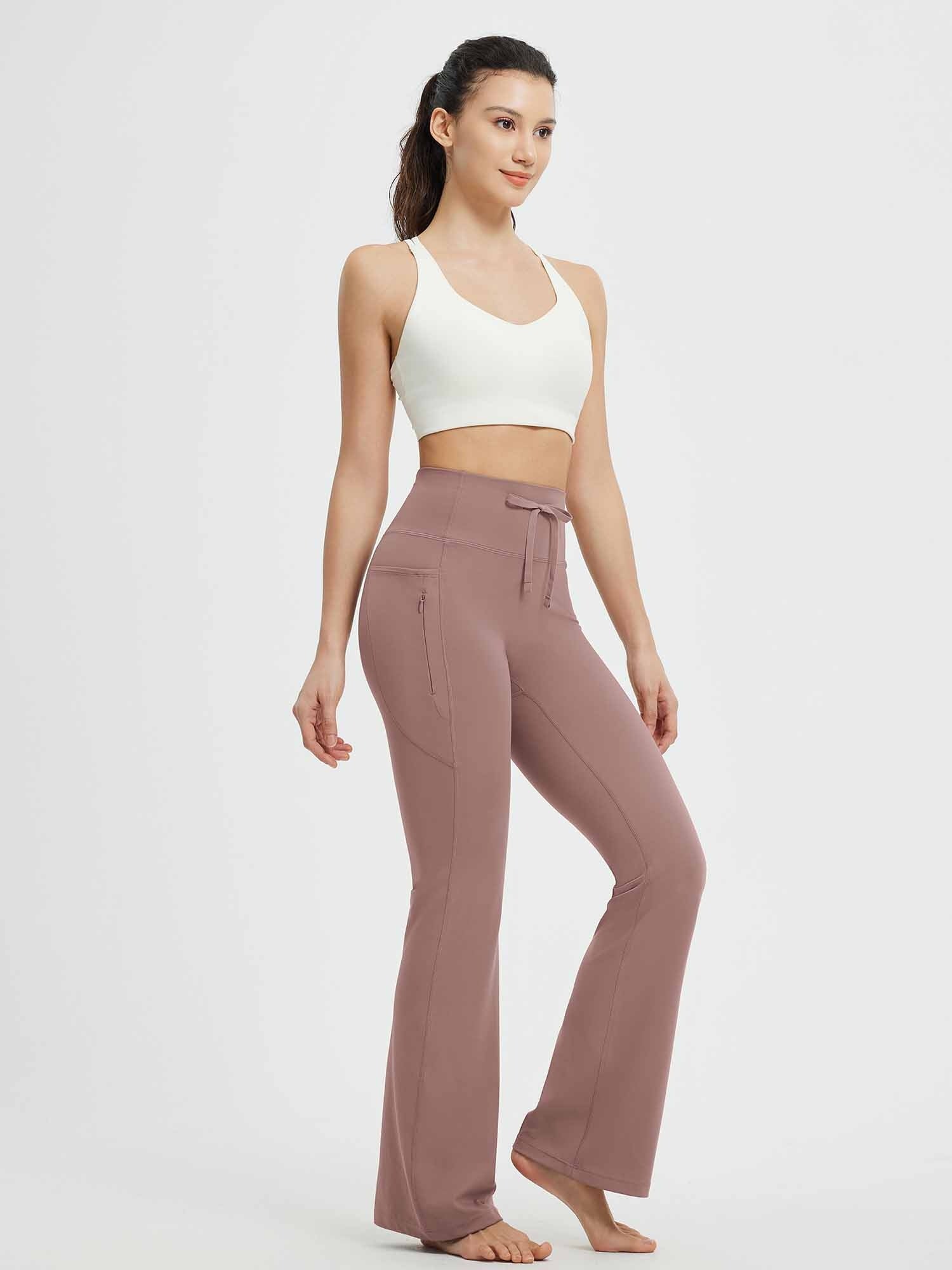 All-Season Drawstring High-Waist Flare Yoga Pants in mauve #Color_Brown