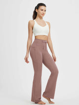 All-Season Drawstring High-Waist Flare Yoga Pants in mauve #Color_Brown