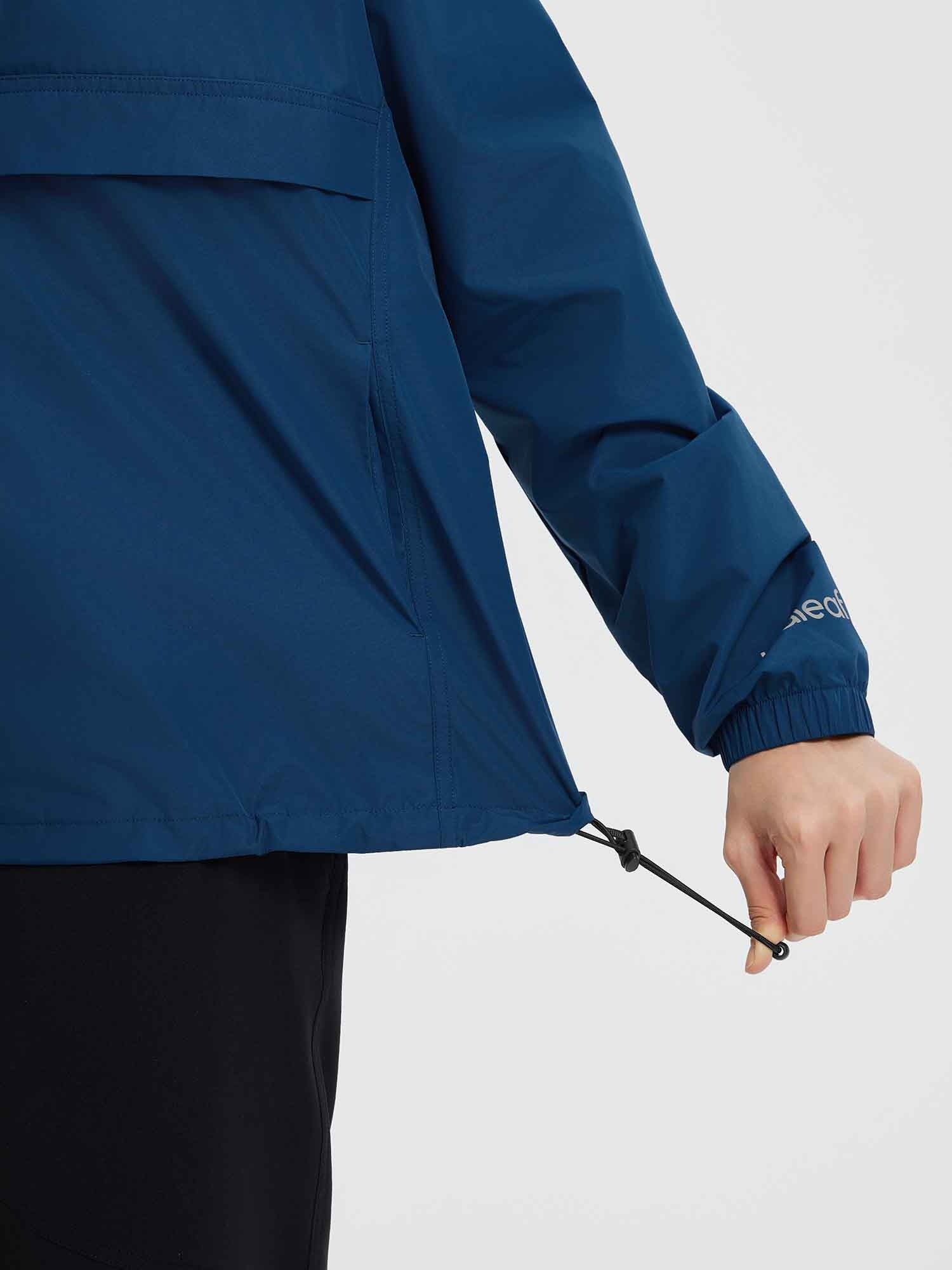 Blue 1/4 zip outdoor packable windbreaker jacket, showing drawstring hem & elastic cuff. #color_Navy Blue