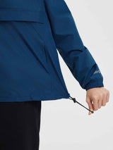 Blue 1/4 zip outdoor packable windbreaker jacket, showing drawstring hem & elastic cuff. #color_Navy Blue
