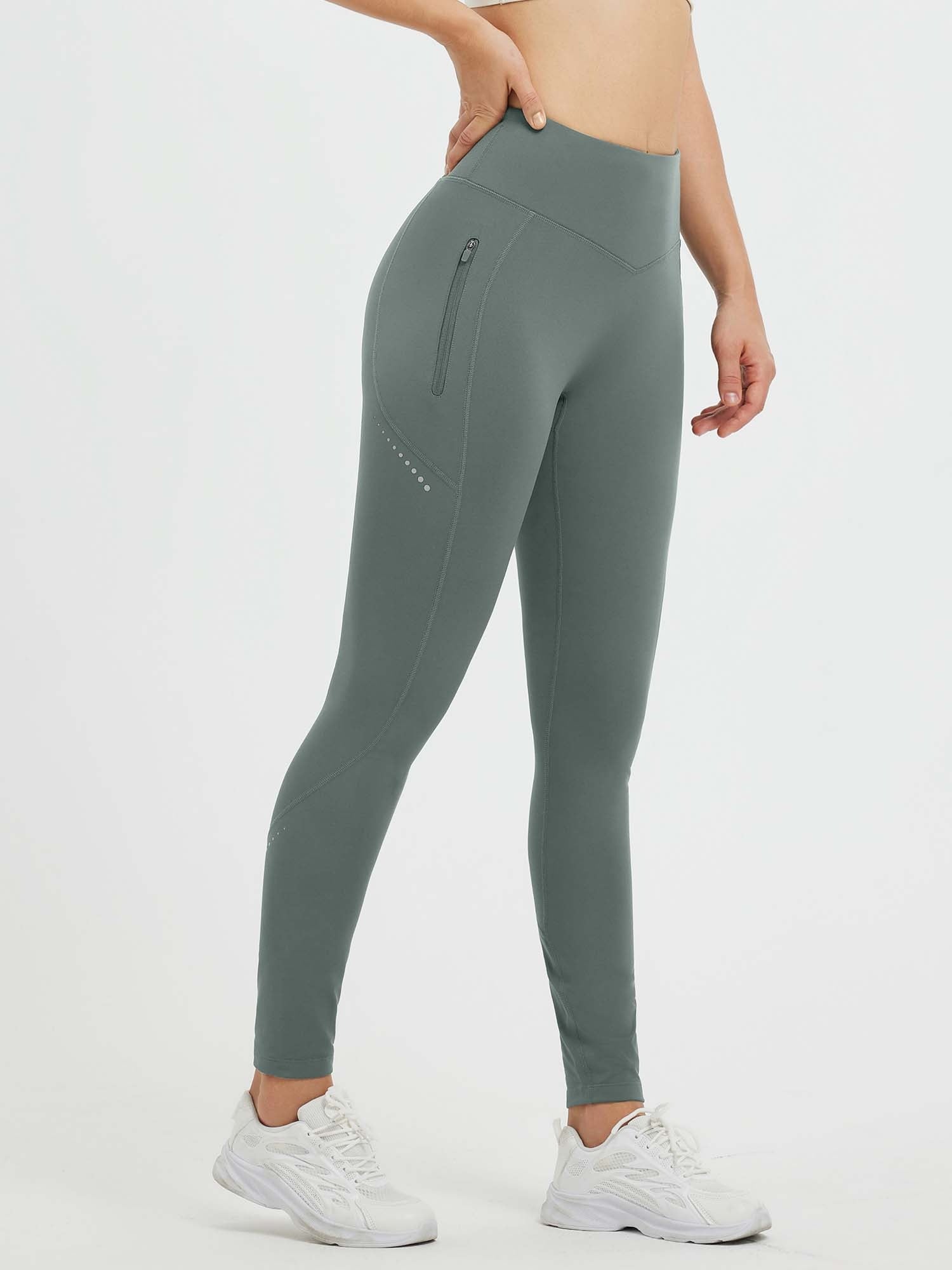 Grey waterproof fleece cycling leggings with side zipper pocket and reflective details #color_Dark Gray