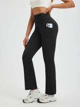 Women's running boot-cut fleece straight-leg pants in black with phone pocket