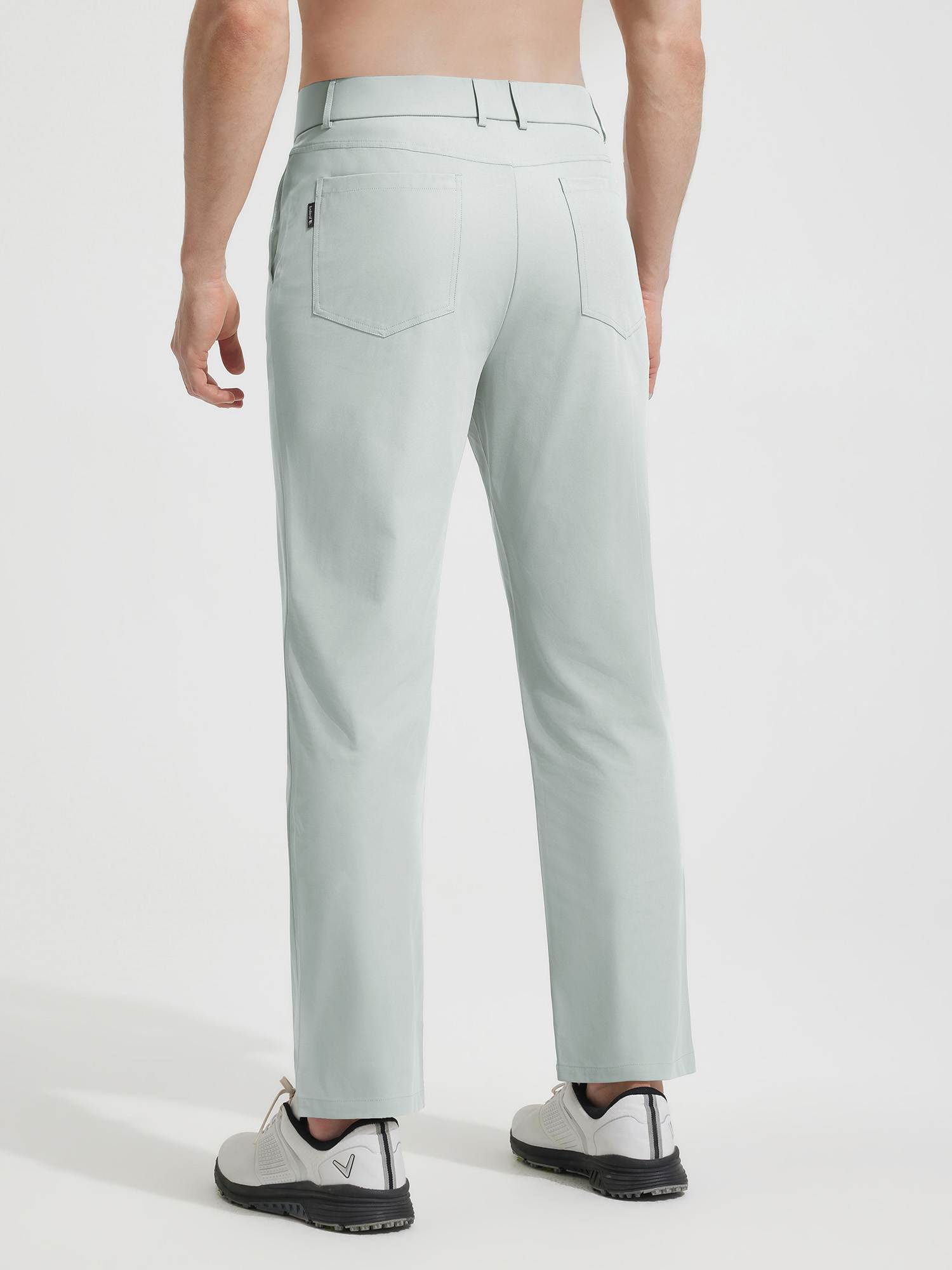 Baleaf men's light blue 30-inch UPF 50+ 5 pocket golf pants, straight leg, back view. #color_Light Gray