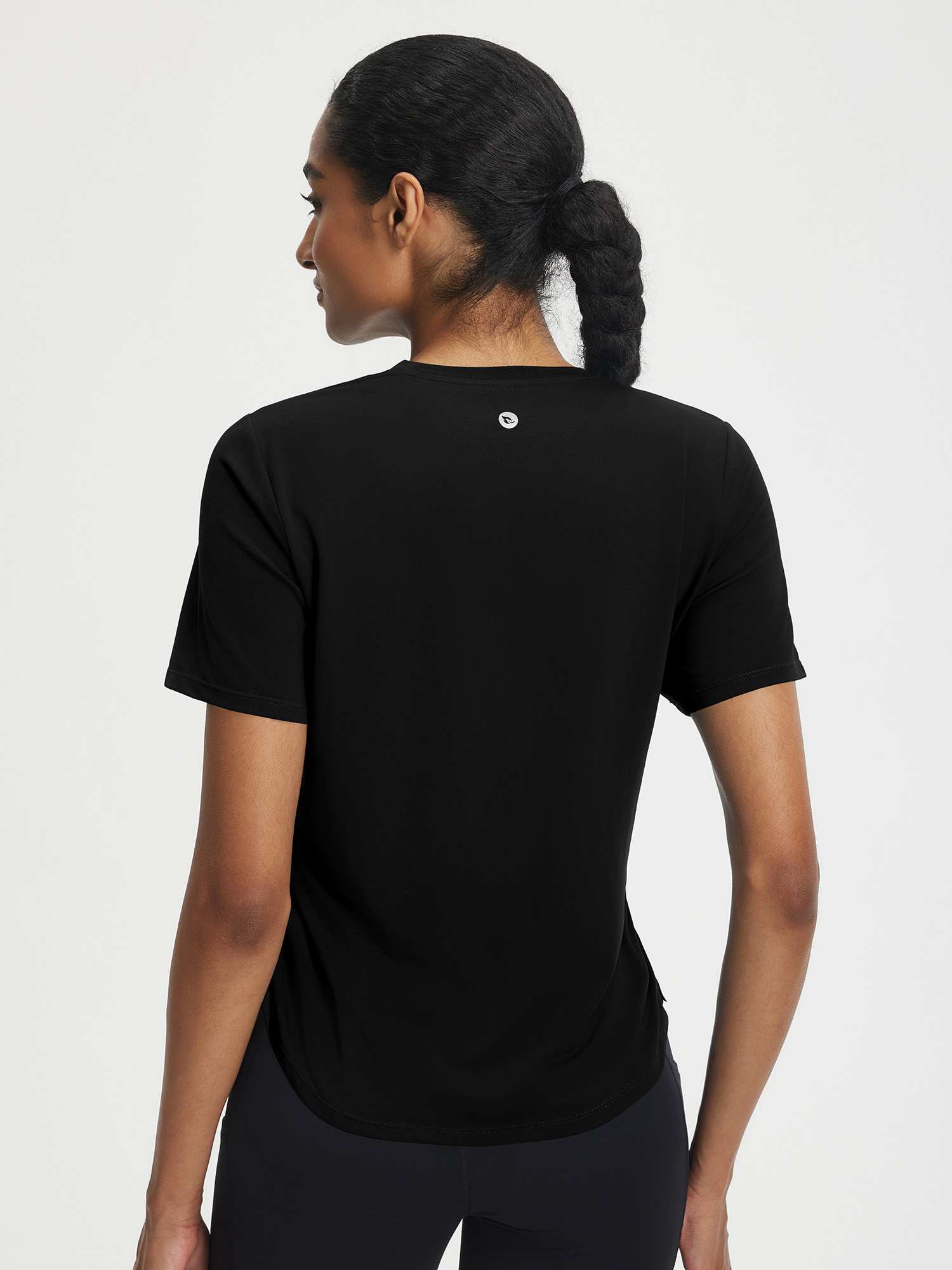 Black Baleaf women's ultra-soft UPF 50+ crewneck athletic shirt, back view. #color_Black