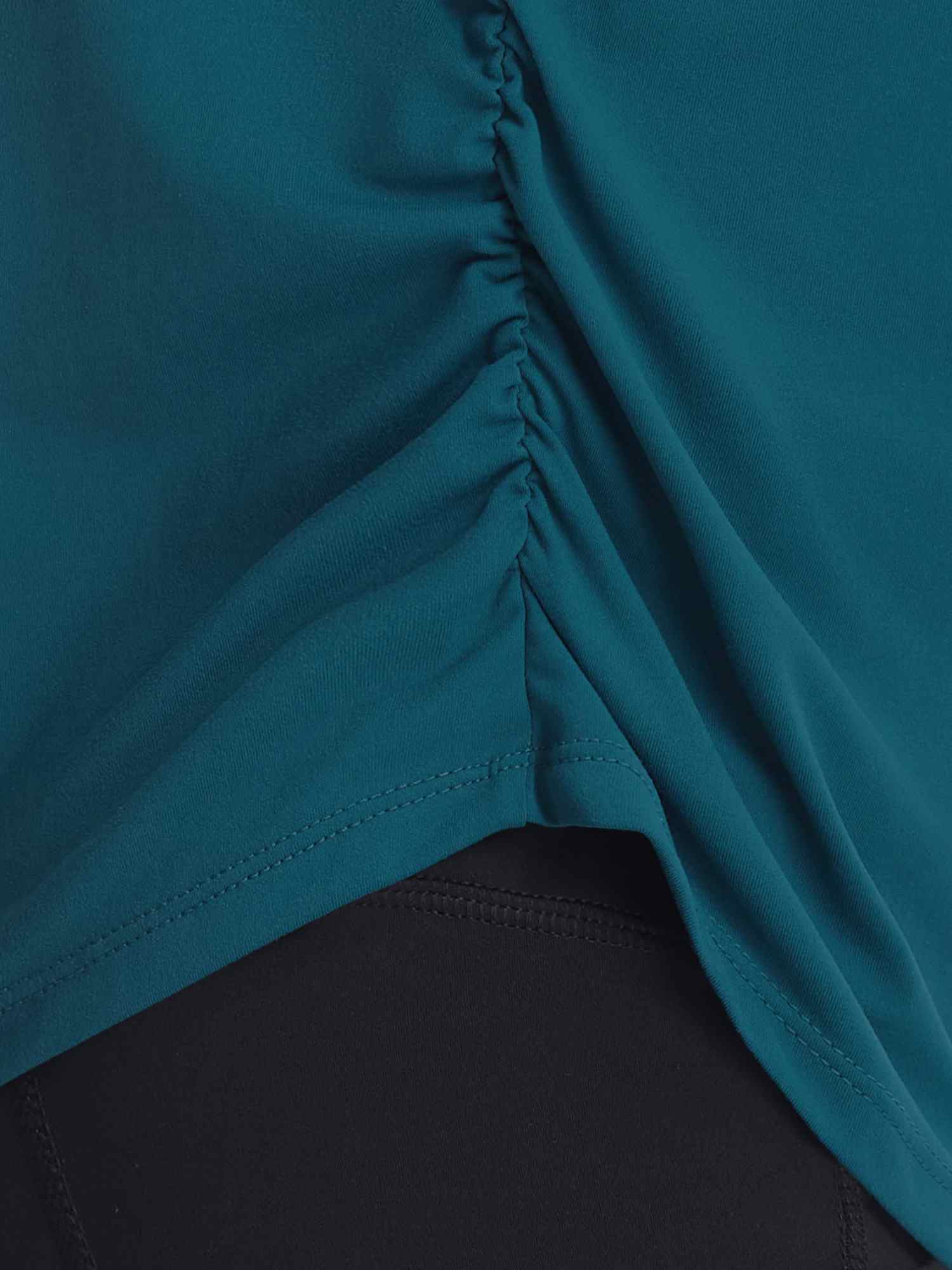 Teal Baleaf UPF 50+ crewneck shirt side cinch detail and seam #color_Deep Blue