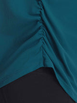 Teal Baleaf UPF 50+ crewneck shirt side cinch detail and seam #color_Deep Blue