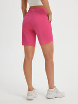 Baleaf pink 9" Stretchy UPF 50+ High-Rise shorts with pockets. #color_Hot Pink