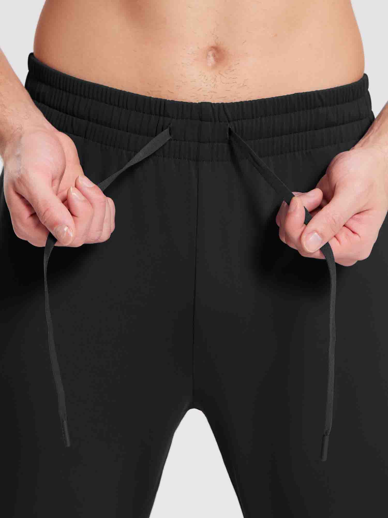 Men's black reflective fleece jogger pants drawstring detail #color_Black