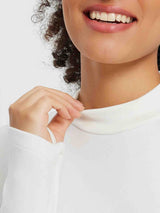 Women's white fleece running half-turtleneck t-shirt mock neck #Color_Lucent White