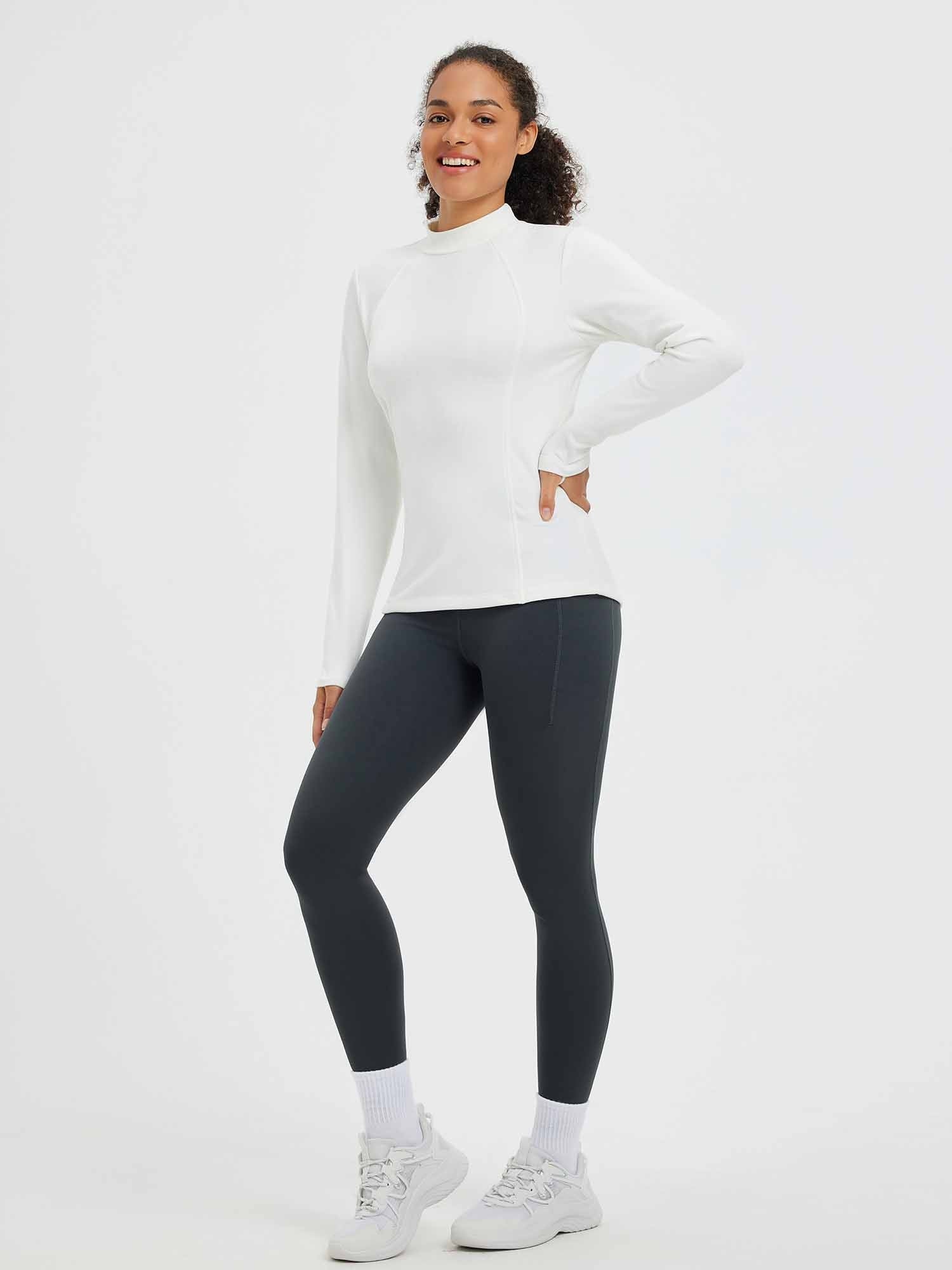 Running long-sleeve fleece t-shirt with mock neck in white #Color_Lucent White