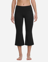 Baleaf Women Mid Rise Side & Hidden Pocketed Bootleg Basic Capris abh111 Black Front