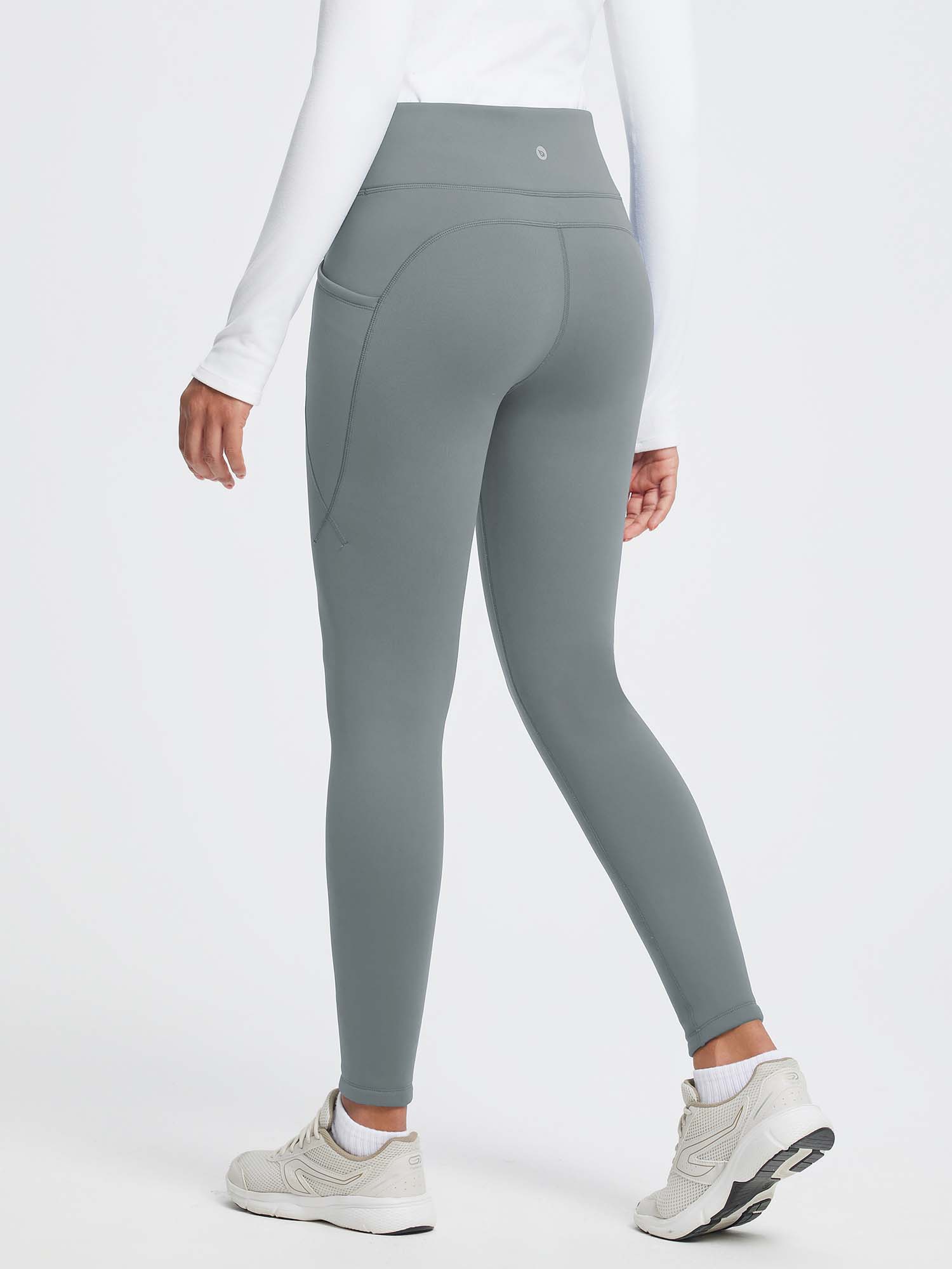 Grey thermal fleece high-waist yoga leggings with deep side pockets #color_Dark Gray