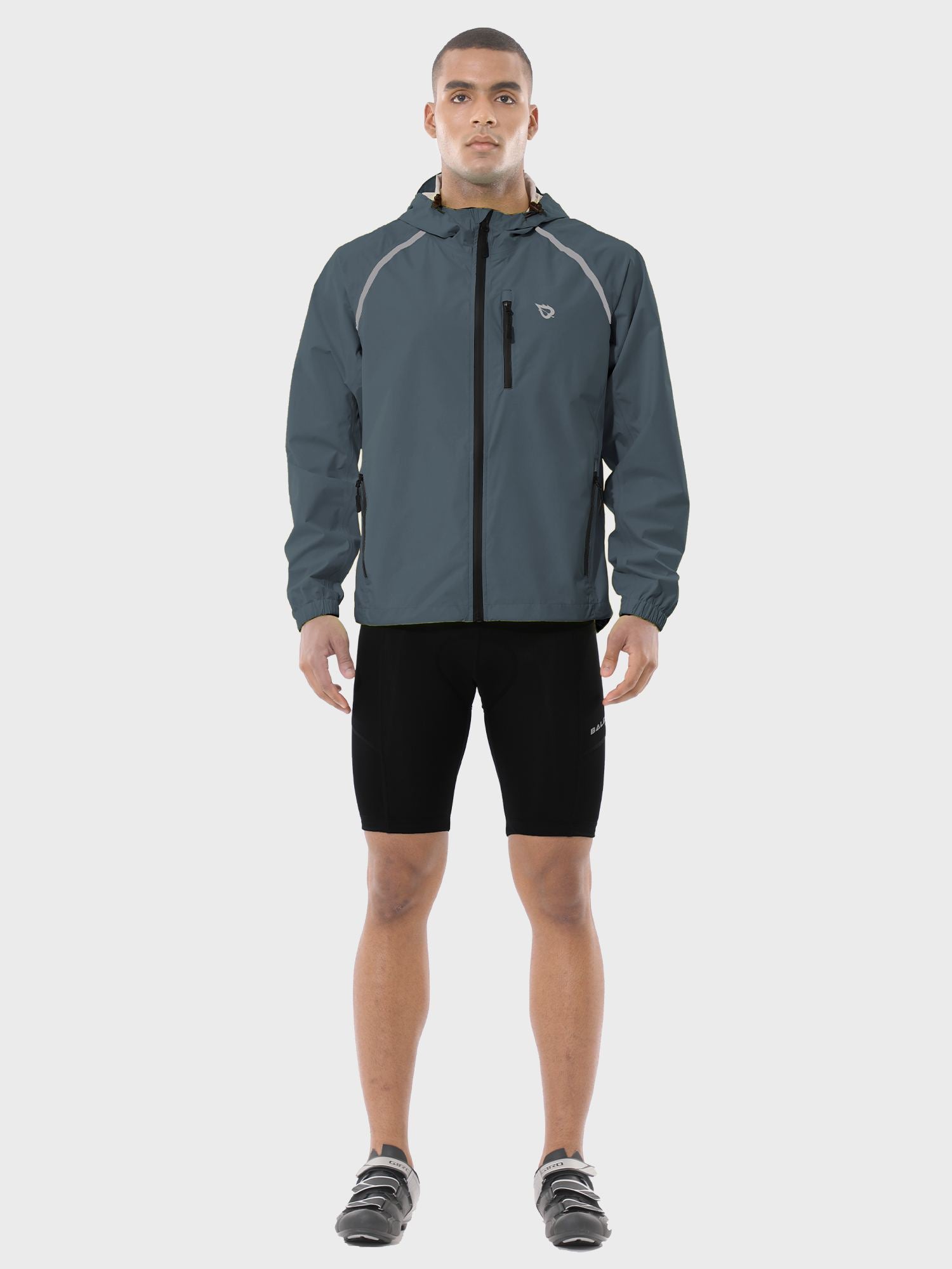 Men's grey UPF 50+ waterproof cycling rain jacket with reflective details #color_Dark Gray
