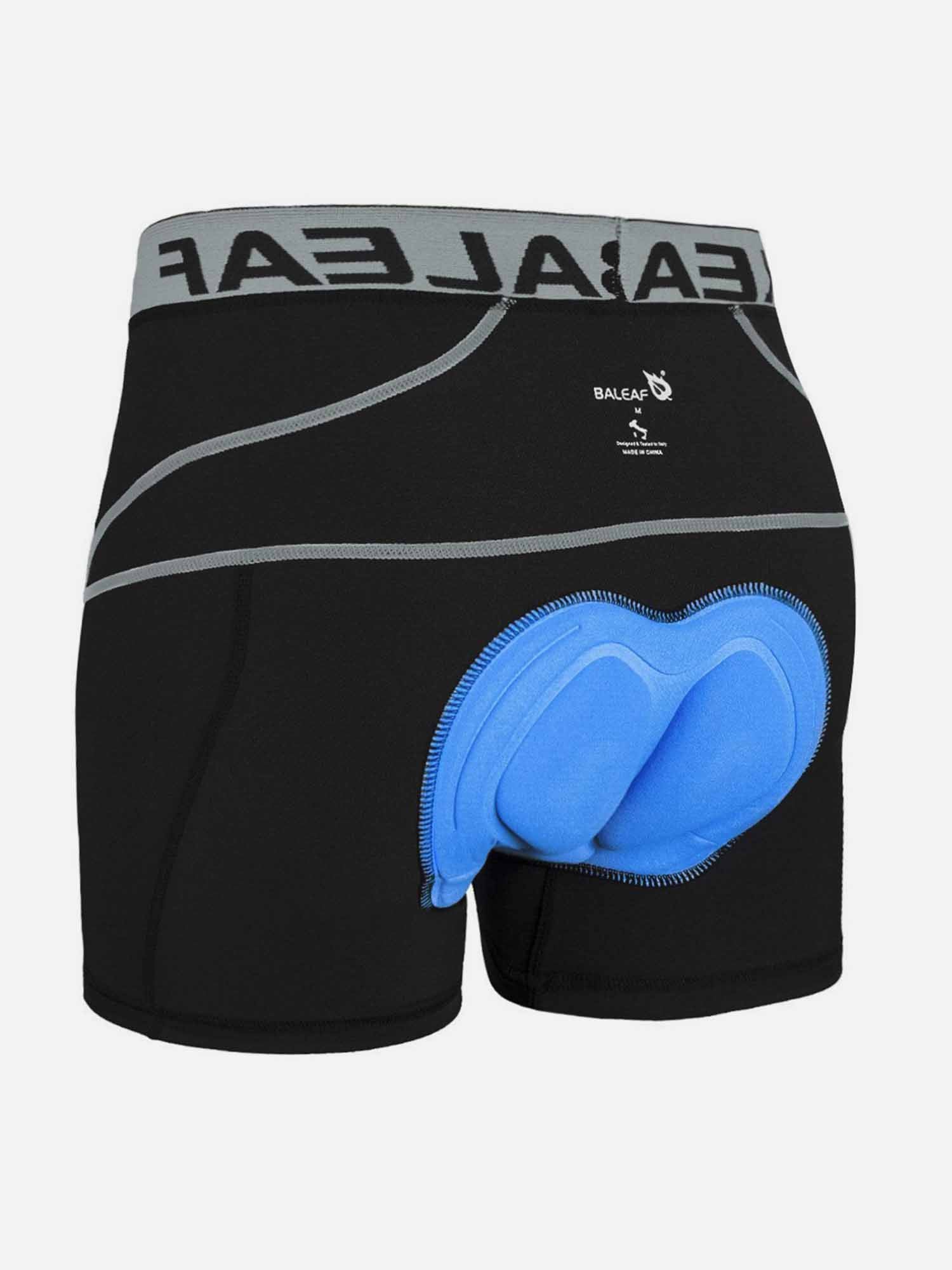 BALEAF men's black padded cycling shorts with blue 3D chamois insert. #color_Gray