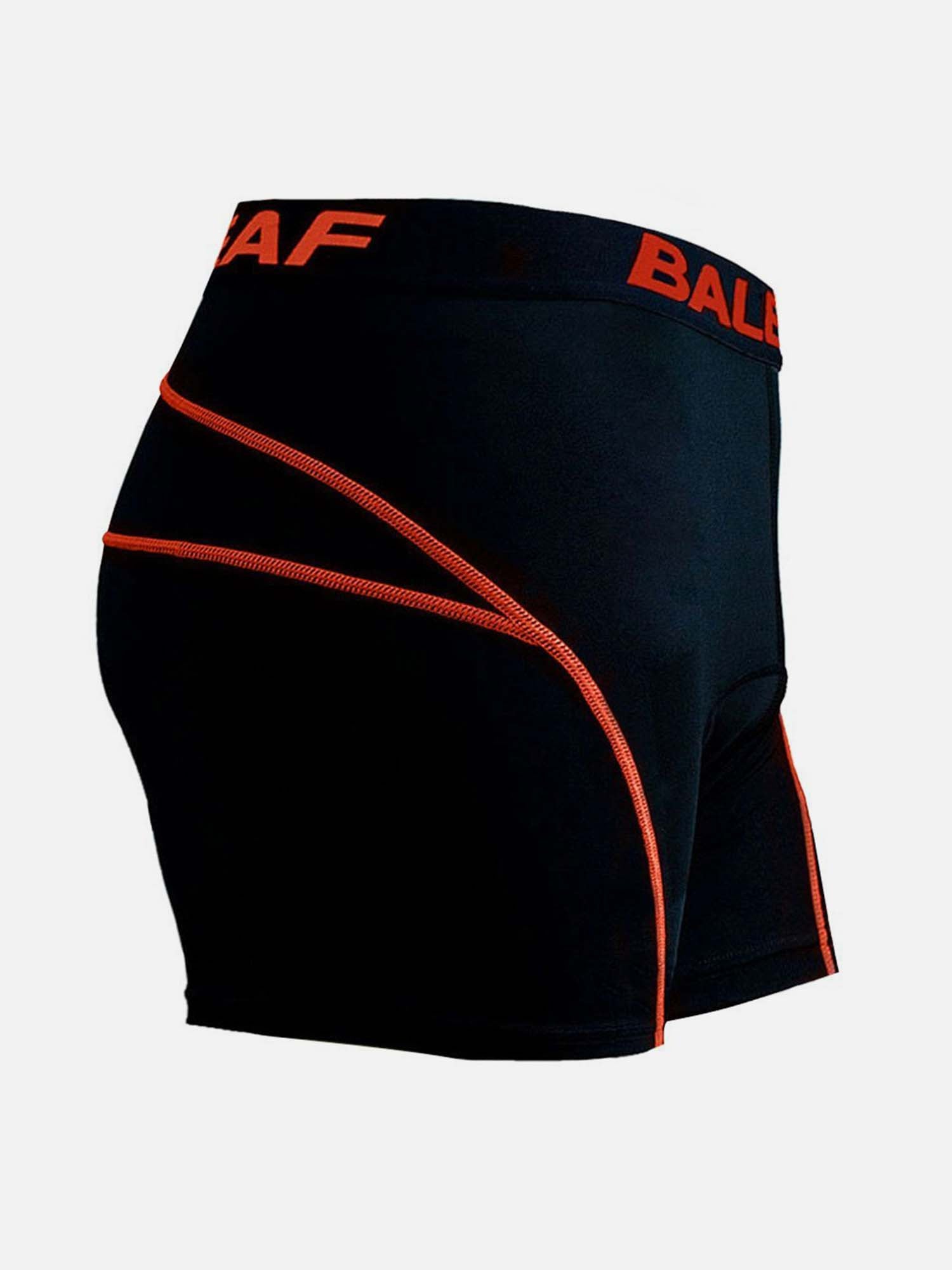 Men's black 3D padded cycling shorts with orange contrast stitching and AF BALAF logo. #color_Orange