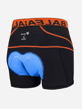 BALEAF men's black 3D padded cycling shorts with blue insert and orange waistband. #color_Orange