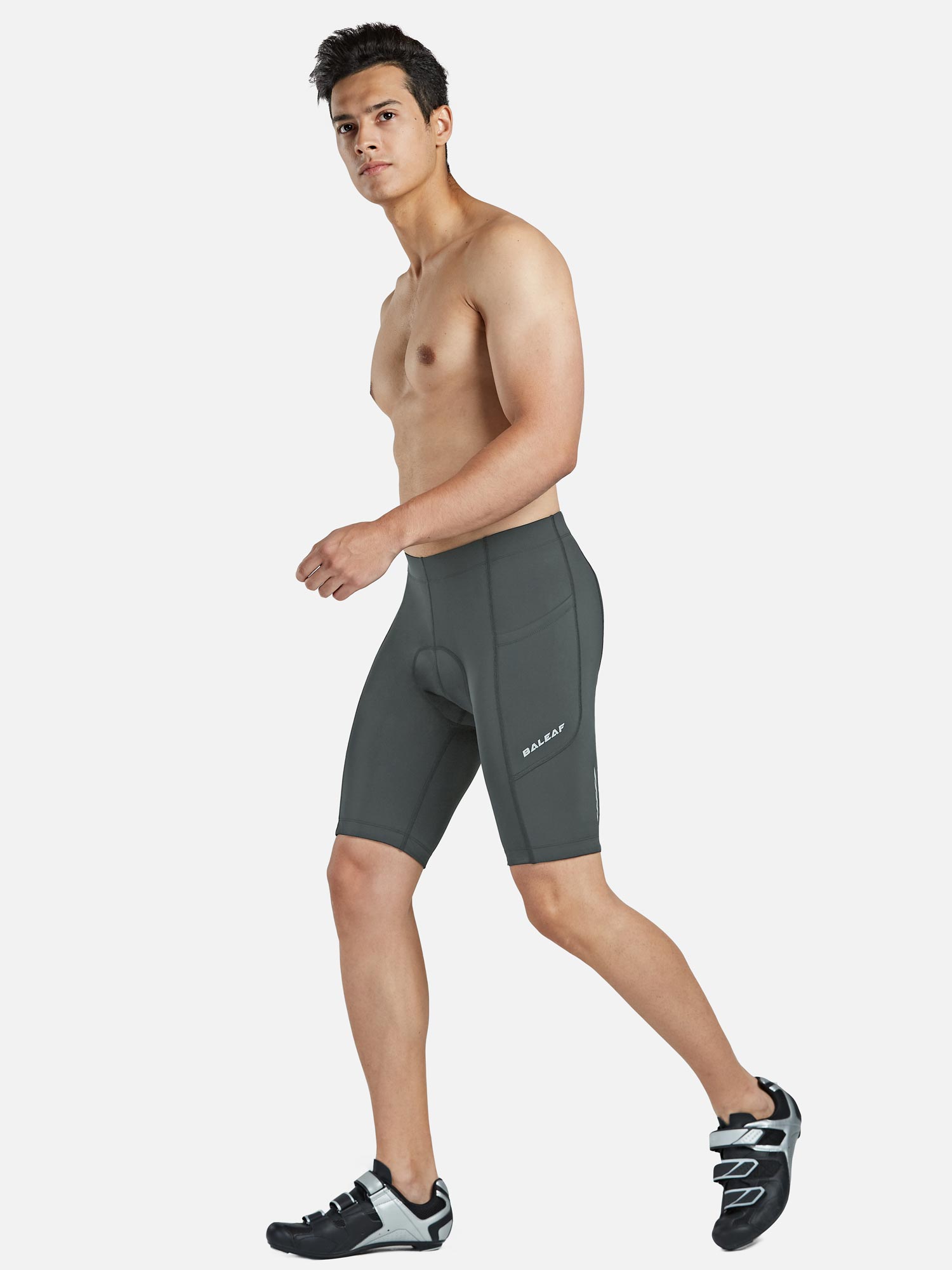 BALEAF men's UPF 50+ dark grey cycling shorts with 9" inseam and side pockets. #color_Gray