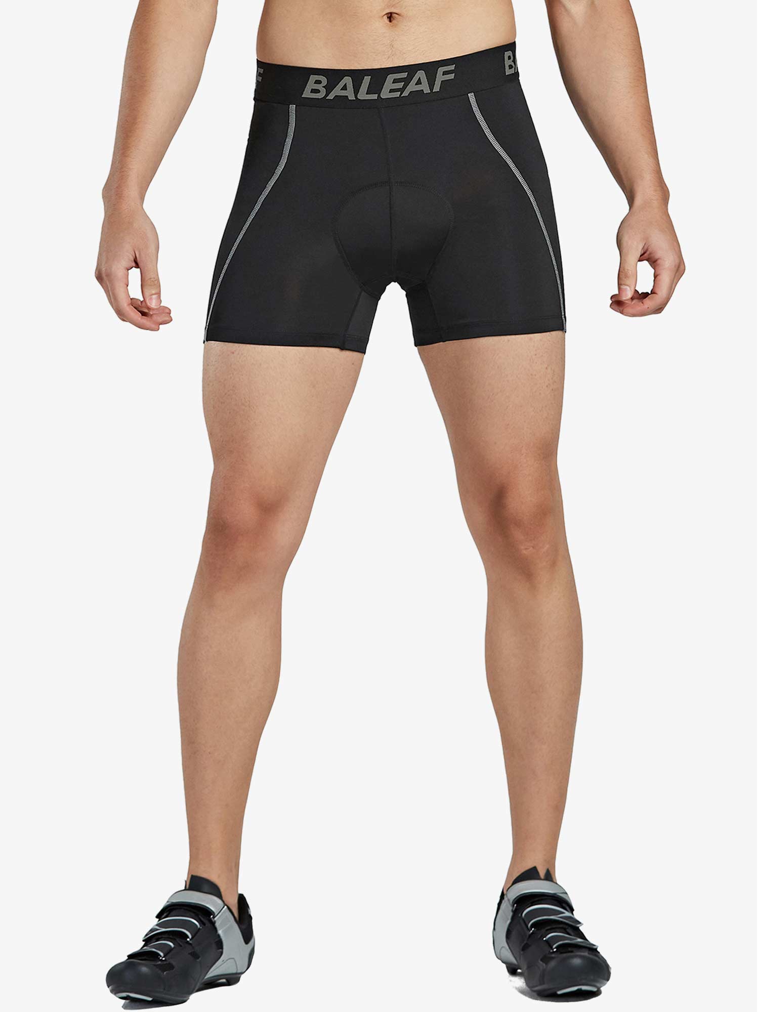 Men's black 3D padded cycling shorts with BALEAF logo waistband #color_Grey