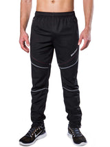 Men's black BALEAF thermal softshell cycling pants with zip pockets and grey/red stitching. #color_Black
