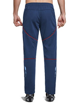 Men's dark blue thermal softshell cycling pants with red stitching and reflective details #color_Navy Blue