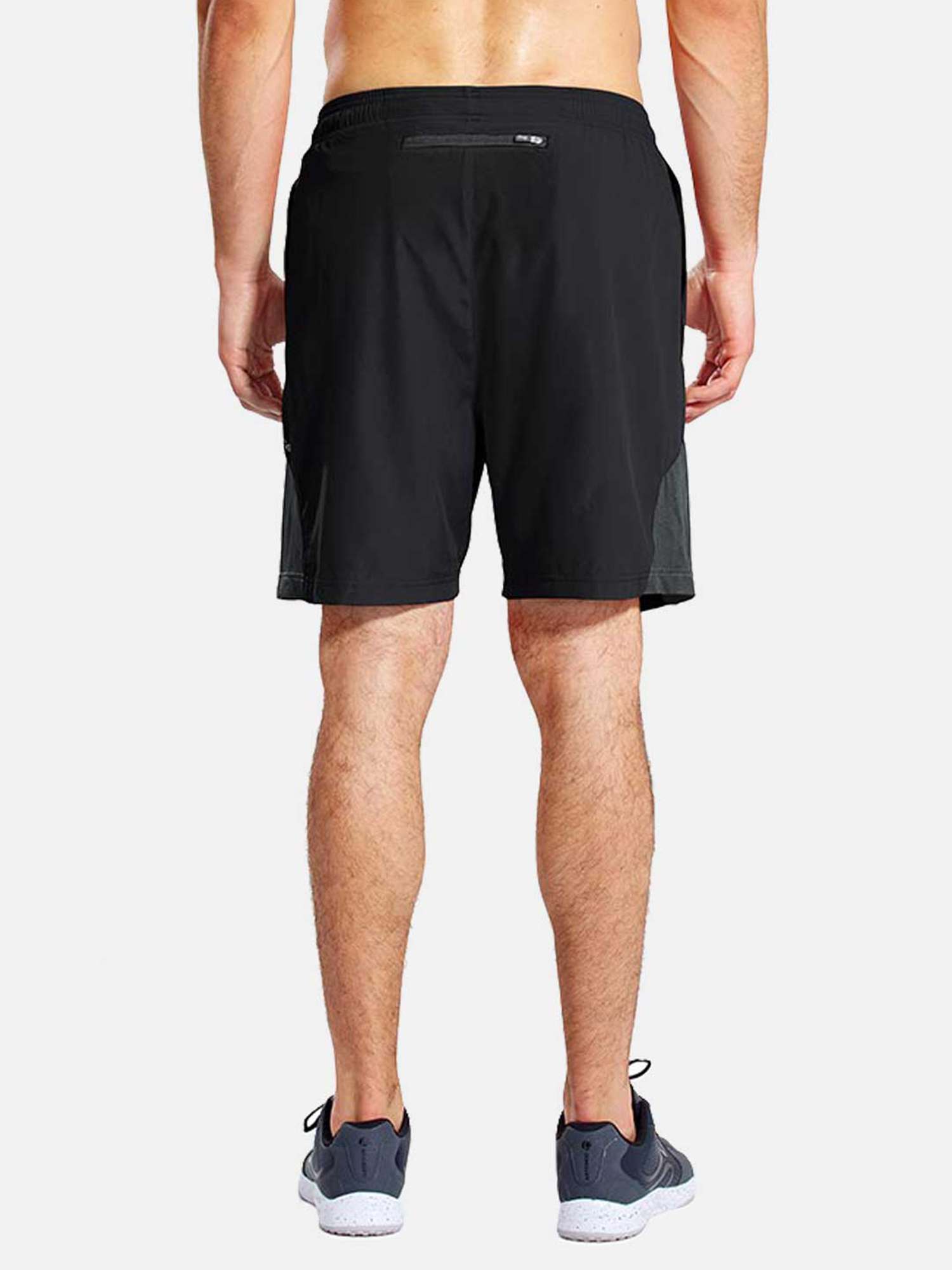 Men's black 7" running shorts with liner and back zipper pocket #color_Black