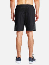 Men's black 7" running shorts with liner and back zipper pocket #color_Black