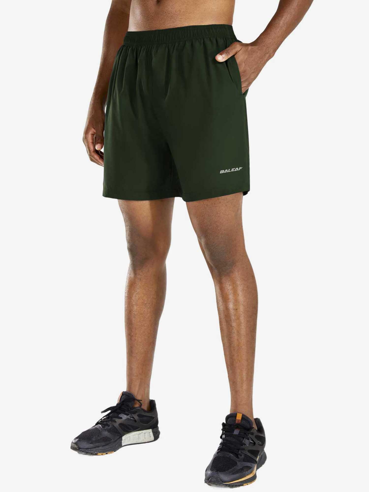 Men's dark green BALEAF 5" quick-dry running shorts with pockets. #color_Army Green