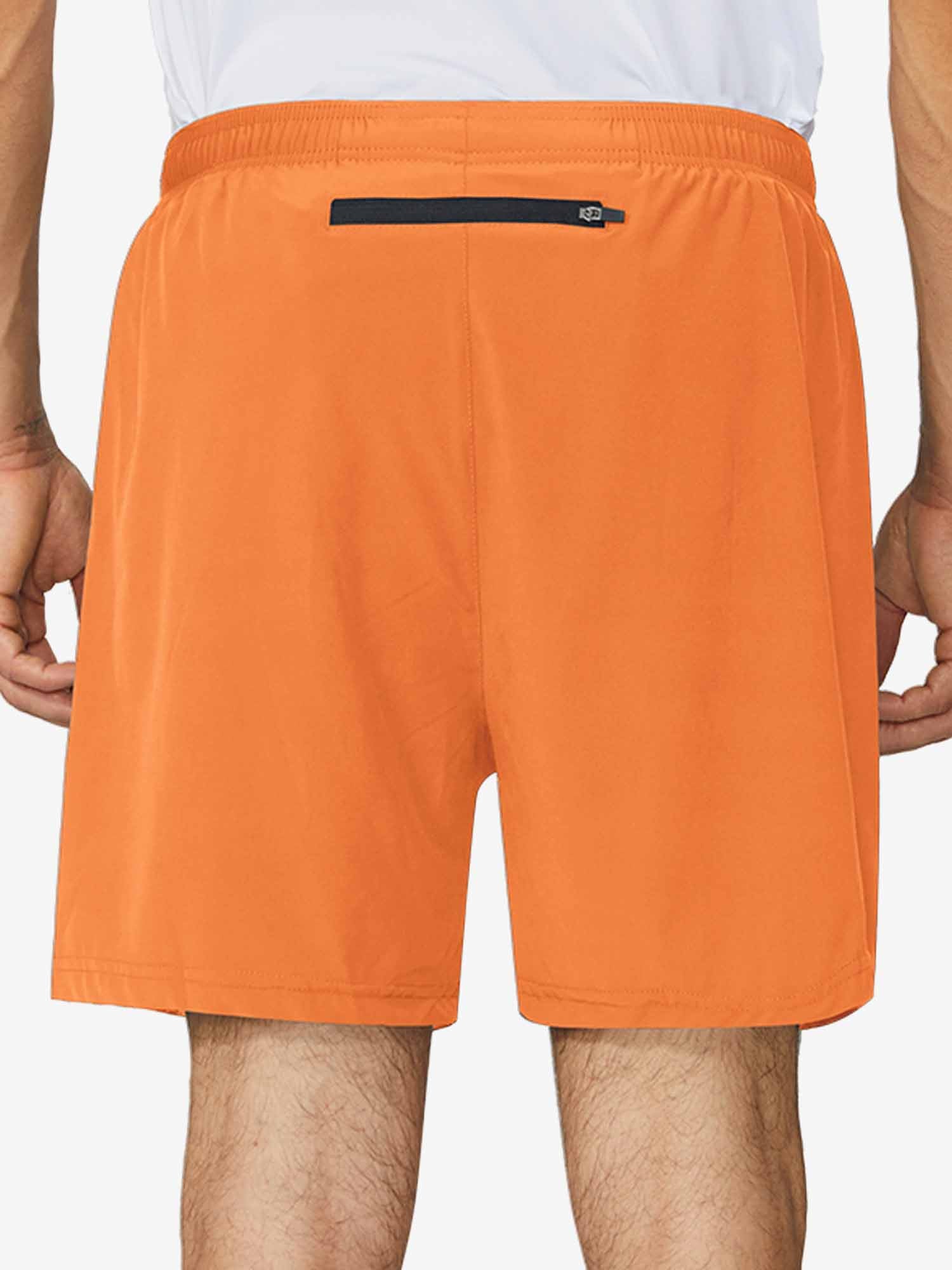 Men's orange 5" running shorts with rear zip pocket #color_Bright Orange