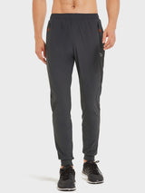 Men's dark grey running joggers with zip pockets, side mesh panels, and tapered cuffs. #color_Dark Gray