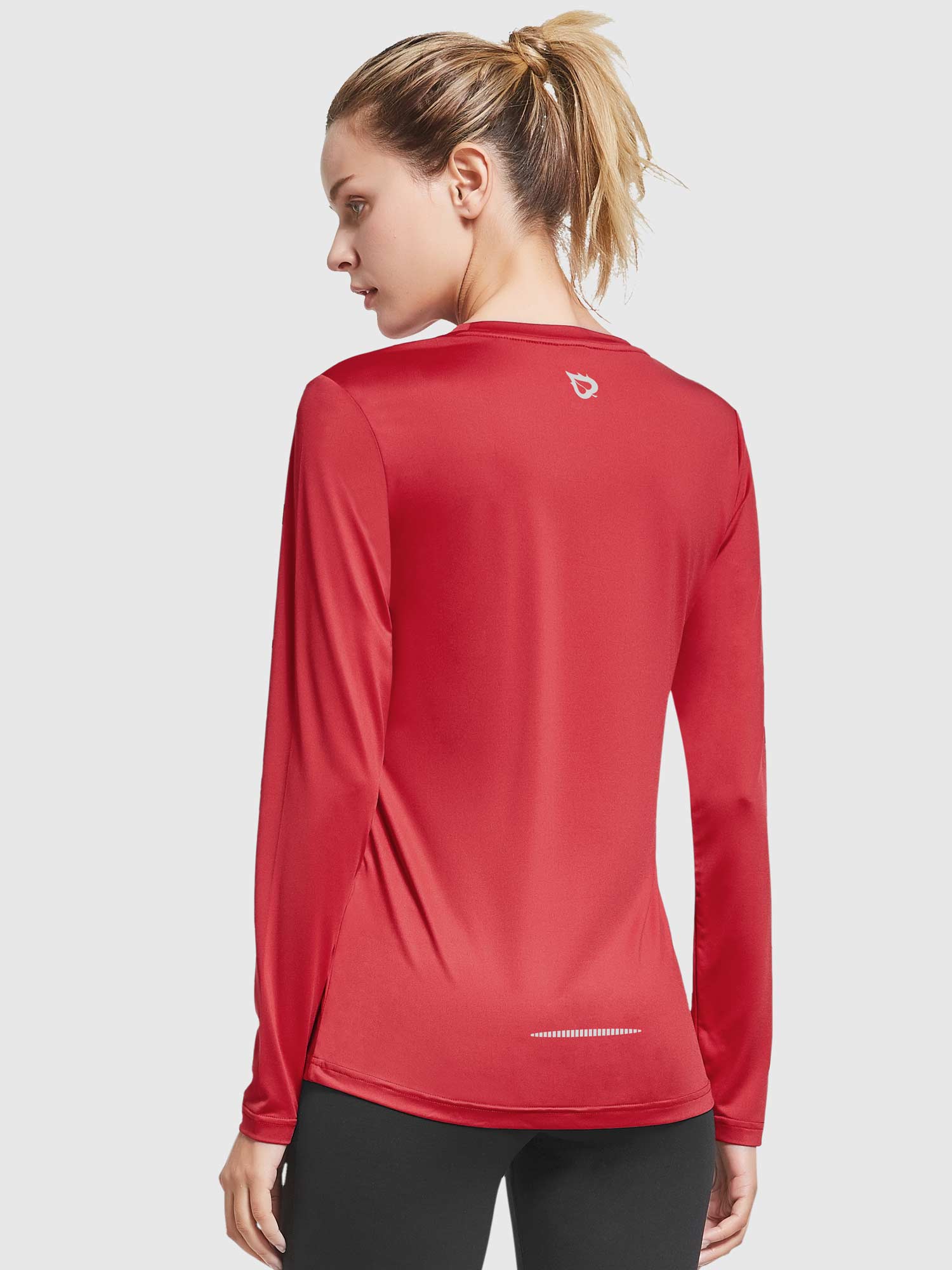 Women's red UPF 50+ quick-dry long-sleeve running shirt with reflective detail #color_Red