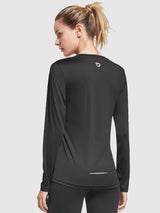 Move-Freely Set: Black long-sleeve running shirt with silver logo and reflective detail. #color_Black