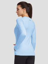 Colorblock Fleece Crew Pullover: light blue, thumb holes, side pocket. #color_Light Blue