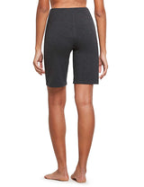 Laureate High Rise Bermuda Shorts, Heather Gray, showing body contouring. #color_Heather Gray