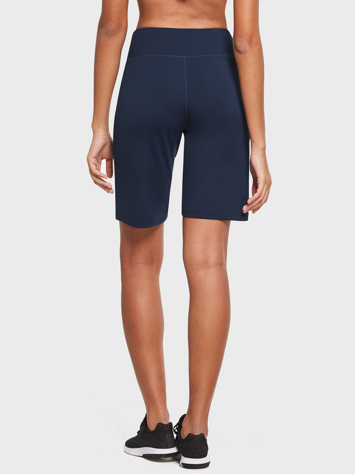 Navy Laureate High Rise Bermuda shorts for yoga, back view. #color_Navy
